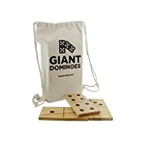 get out! dominos géants en bois 28 pièces avec sac - jumbo bois naturel et chiffres noirs - jeux de plein air pour enfants et adultes