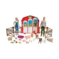 barbie et ken coffret Étable poupées et figurines animaux de la ferme, jouet pour enfant, gfff51