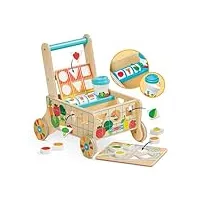 melissa & doug chariot d’épicerie jouet à pousser avec triage des formes et puzzles, 16 pièces, jouets en bois, jouets d'éveil de premier age,12 mois +,cadeau pour bébé, garçon et fille